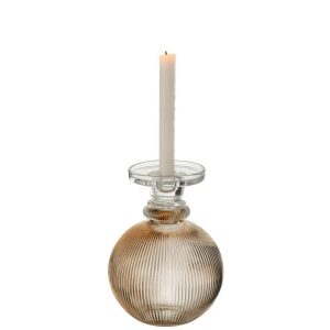 CANDLEHOLDER/VASE MALIK ROUND GLASS TAUPE/TRANSPARENT