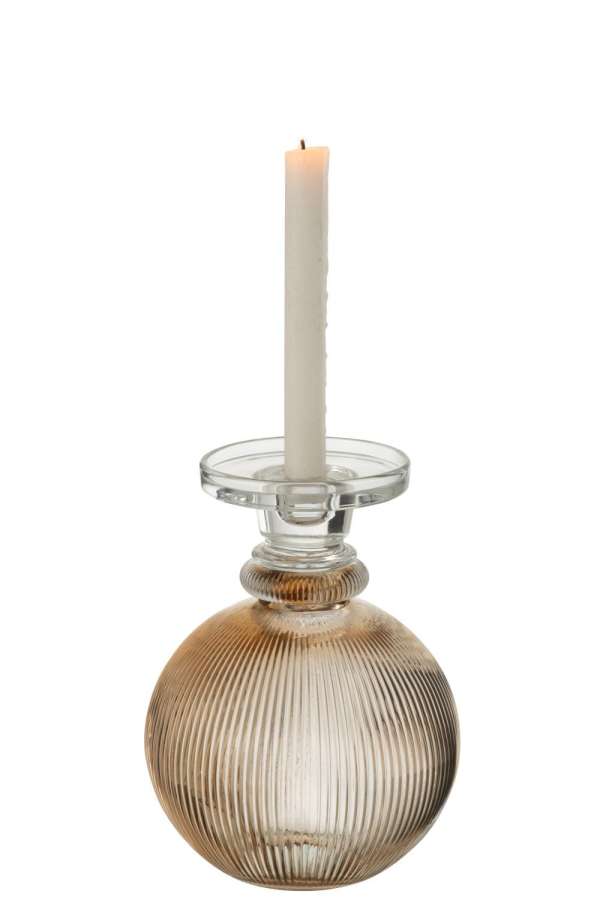 CANDLEHOLDER/VASE MALIK ROUND GLASS TAUPE/TRANSPARENT