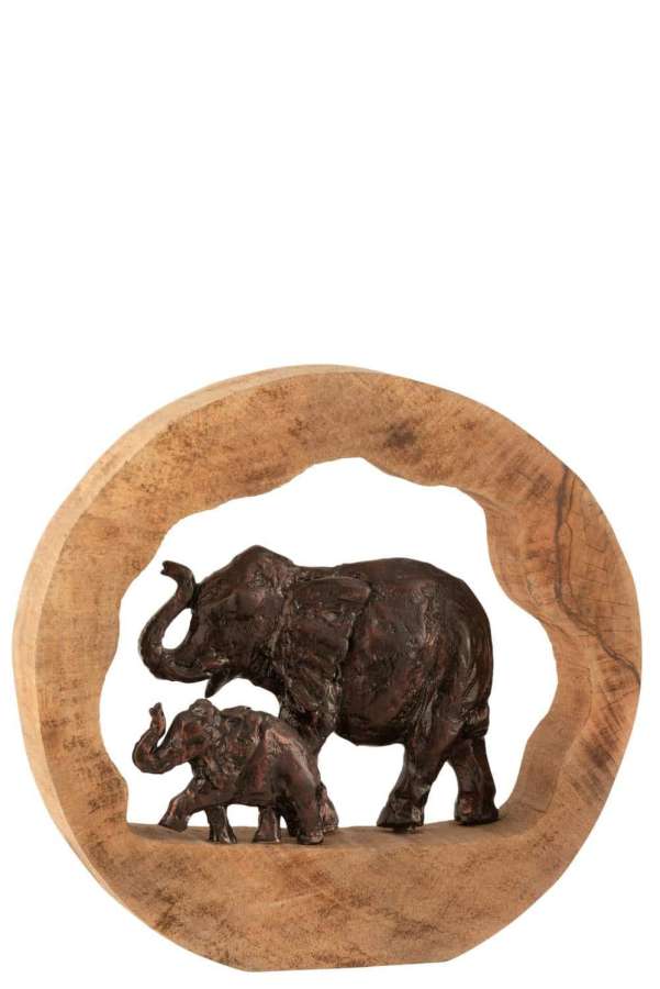 FIGURE ELEPHANT+CHILD MANGO WOOD ALUMINIUM BRONZE LARGE