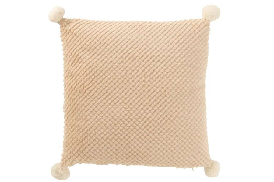 CUSHION SOFT POMPOMS POLYESTER BEIGE