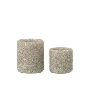 SET OF 2 TEALIGHT HOLDER STONE GLASS GREIGE