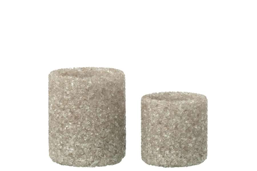 SET OF 2 TEALIGHT HOLDER STONE GLASS GREIGE