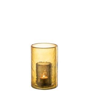 TEALIGHT HOLDER DOUBLE GLASS YELLOW SMALL