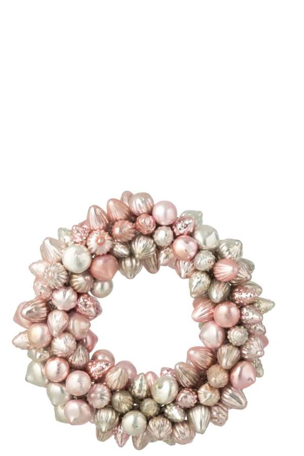 WREATH CHRISTMAS BAUBLE GLASS LIGHT PINK