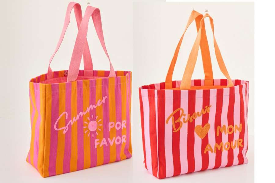 BEACH BAG SUMMER/BISOUS STRIPED COTTON MULTI ASSORTMENT OF 2