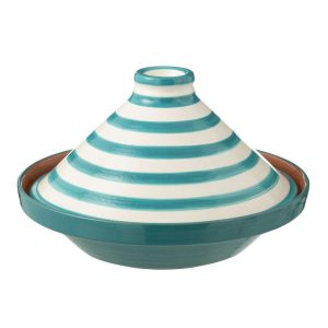TAGINE GRANADA STRIPES CERAMIC WHITE/AQUA
