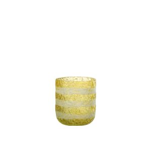 TEALIGHT HOLDER STRIPES GLASS YELLOW/WHITE SMALL
