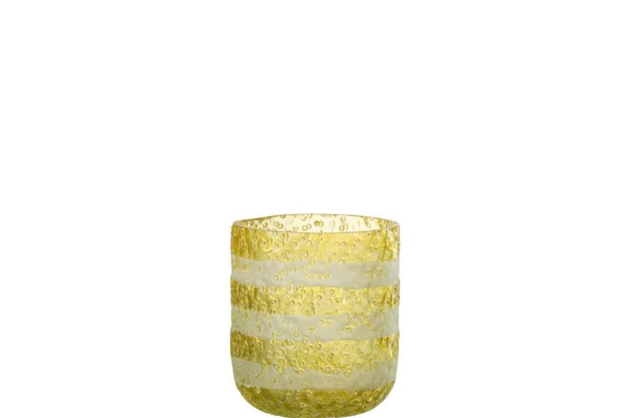 TEALIGHT HOLDER STRIPES GLASS YELLOW/WHITE SMALL