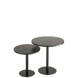 SET OF 2 SIDE TABLES ROUND METAL BLACK