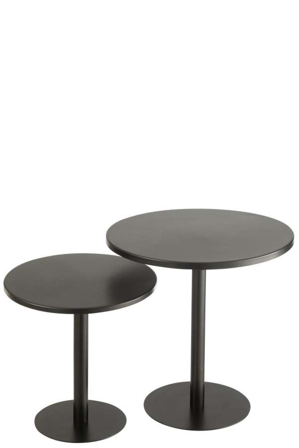 SET OF 2 SIDE TABLES ROUND METAL BLACK