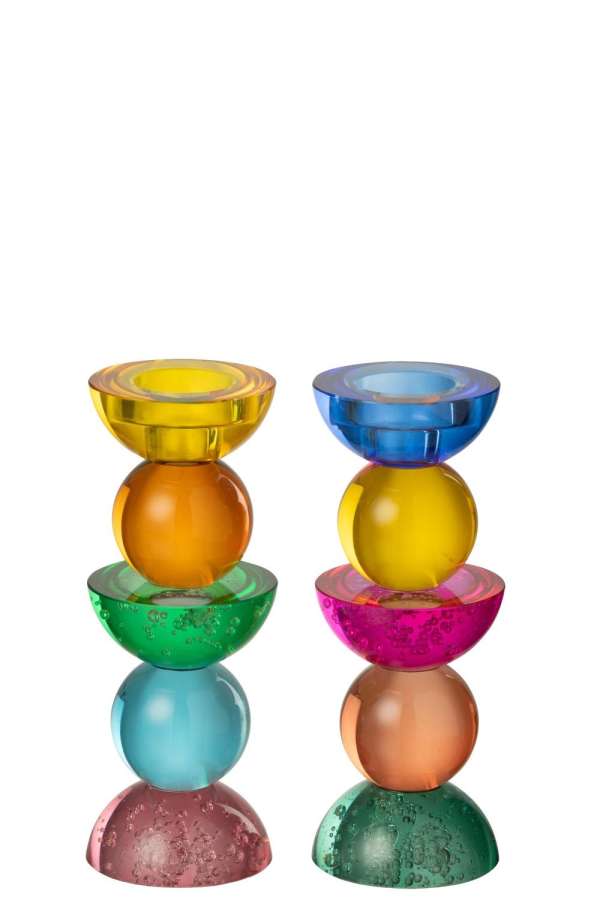 CANDLE HOLDER GLASS MULTICOLORED SMALL ASSORTMENT OF 2
