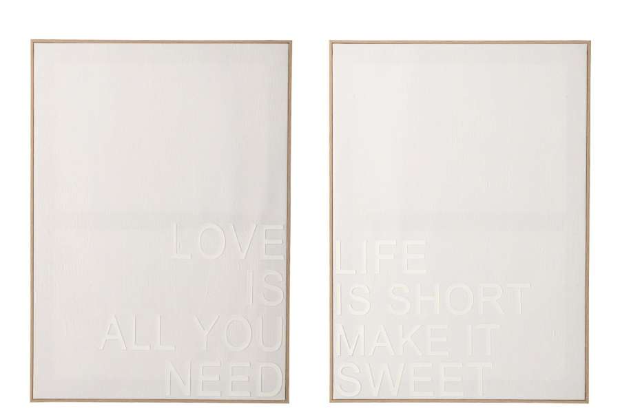 QUOTE BOARD LOVE/LIFE CANVAS OFF-WHITE/NATURAL ASSORTMENT OF 2