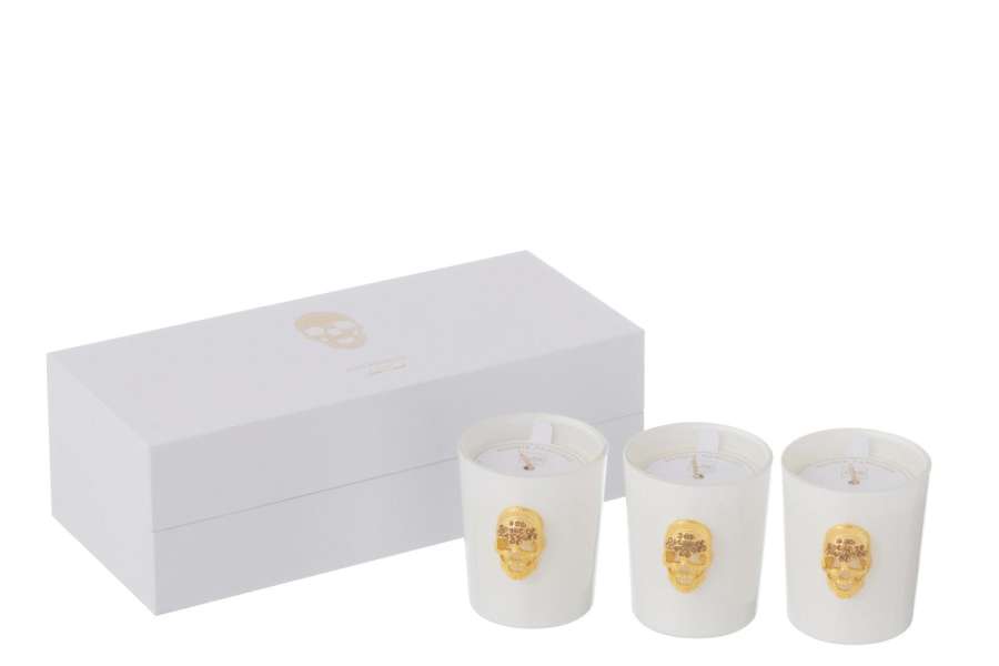 BOX OF 3 SCENTED CANDLE SKULL NUIT BLANCHE-16HOURS