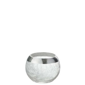 CANDLEHOLDER BALL CRACKLE GLASS TRANSPARENT/SILVER SMALL