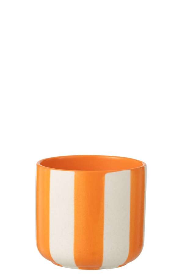 FLOWERPOT STRIPED CERAMIC ORANGE/WHITE MEDIUM