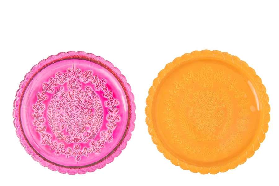 PLATE GLASS ORANGE/PINK ASSORTMENT OF 2