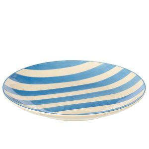 PLATE STRIPED STONEWARE BLUE/WHITE