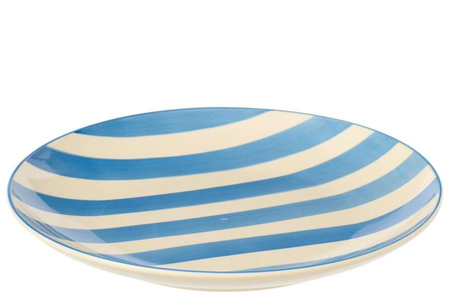 PLATE STRIPED STONEWARE BLUE/WHITE