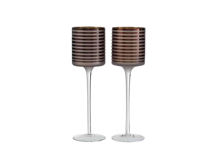 TEALIGHT HOLDER ON FOOT STRIPES GLASS BR LARGE SSORTMENT OF 2