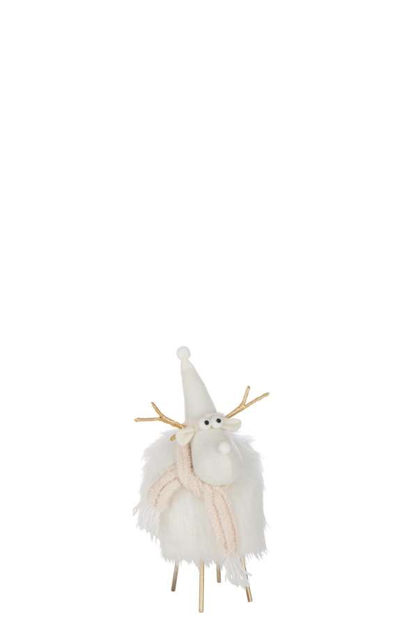 REINDEER HAT+SCARF POLYESTER WHITE/BEIGE SMALL