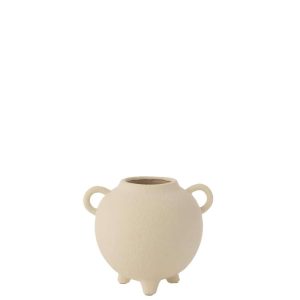 VASE JUG ROUND STONEWARE BEIGE
