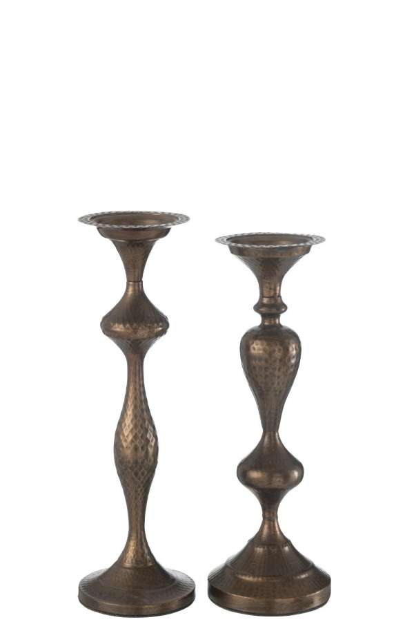 SET OF 2 CANDLE HOLDER METAL BROWN