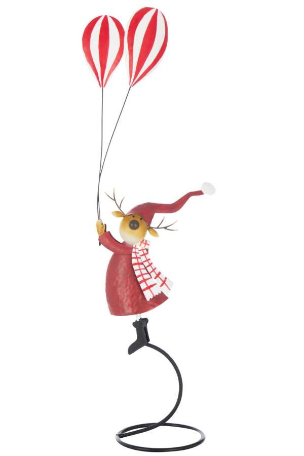 REINDEER ON BASE +BALLOONS METAL RED LARGE