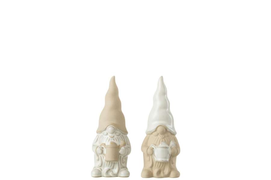 GNOME WATERING CAN PORCELAIN WHITE/BEIGE SMALL ASSORTMENT OF 2