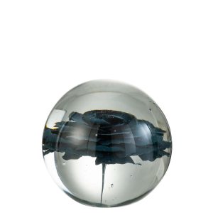 PAPERWEIGHT FLOWER GLASS BLUE LARGE