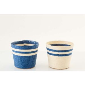 FLOWERPOT STRIPED PAPER WHITE/DARK BLUE LARGE ASSORTMENT OF 2