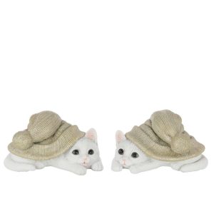 CAT HAT POLYRESIN GREY-GREEN/WHITE LARGE ASSORTMENT OF 2