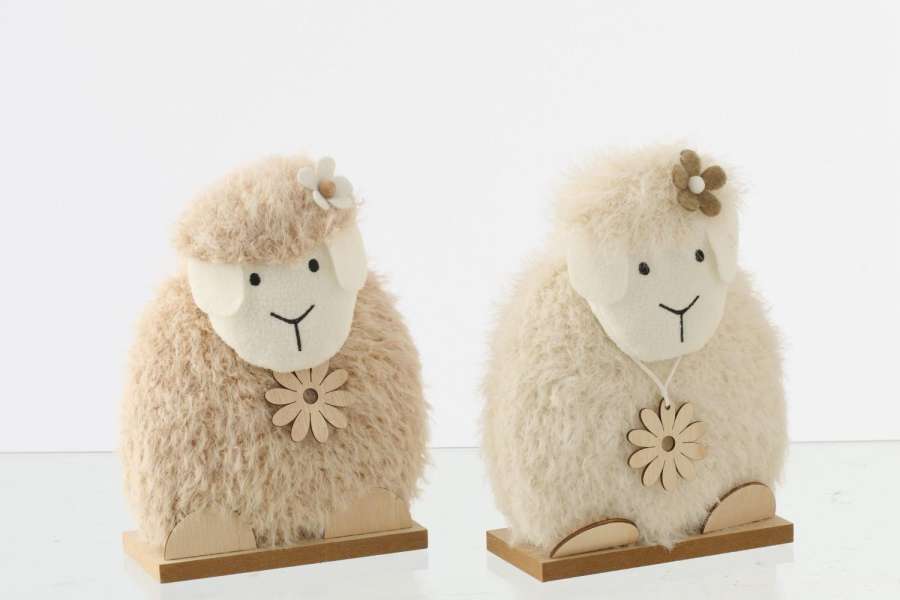 SHEEP FLOWER POLYESTER WHITE/BEIGE SMALL ASSORTMENT OF 2