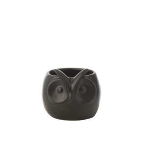 FLOWERPOT OWL BLACK PORCELAIN LARGE