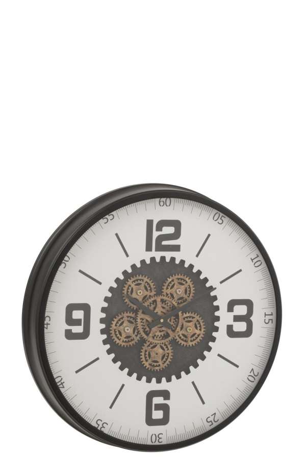 CLOCK HOLLOW GEARS  MDF BLACK/WHITE LARGE