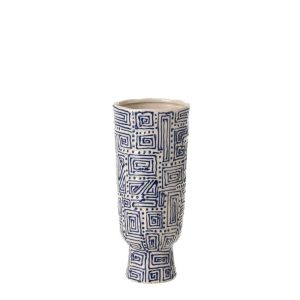 VASE PATTERN CERAMIC OFF-WHITE/BLUE SMALL