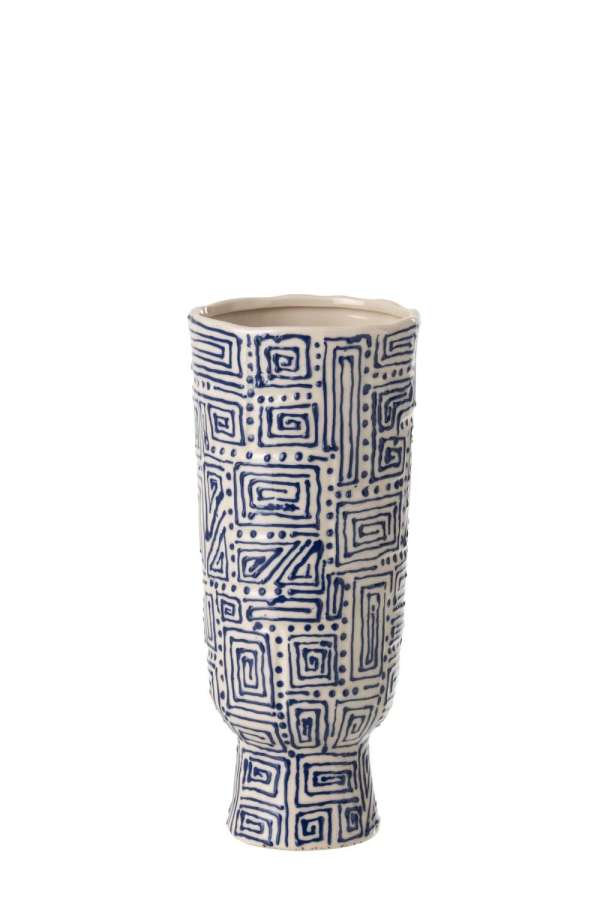 VASE PATTERN CERAMIC OFF-WHITE/BLUE SMALL