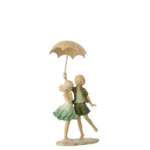 CHILDREN BOY + GIRL UMBRELLA POLYRESIN GREEN/ECRU