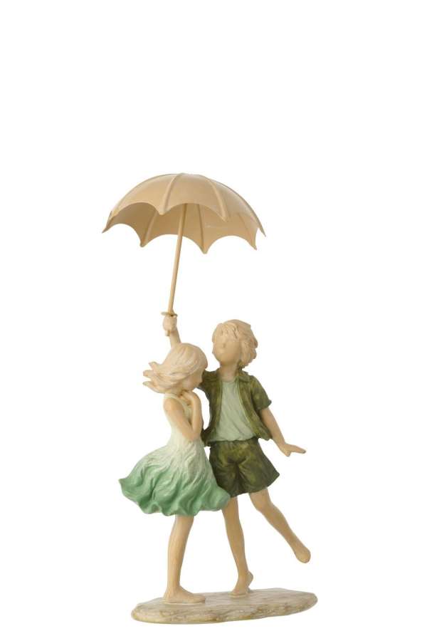 CHILDREN BOY + GIRL UMBRELLA POLYRESIN GREEN/ECRU