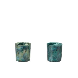 TEALIGHT HOLDER TROPICAL GLASS MULTICOLORED SMALL ASSORTMENT OF 2