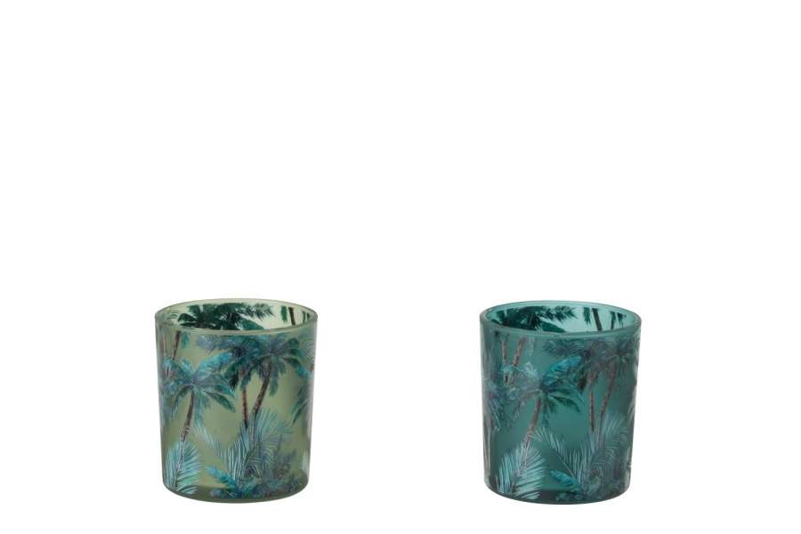 TEALIGHT HOLDER TROPICAL GLASS MULTICOLORED SMALL ASSORTMENT OF 2