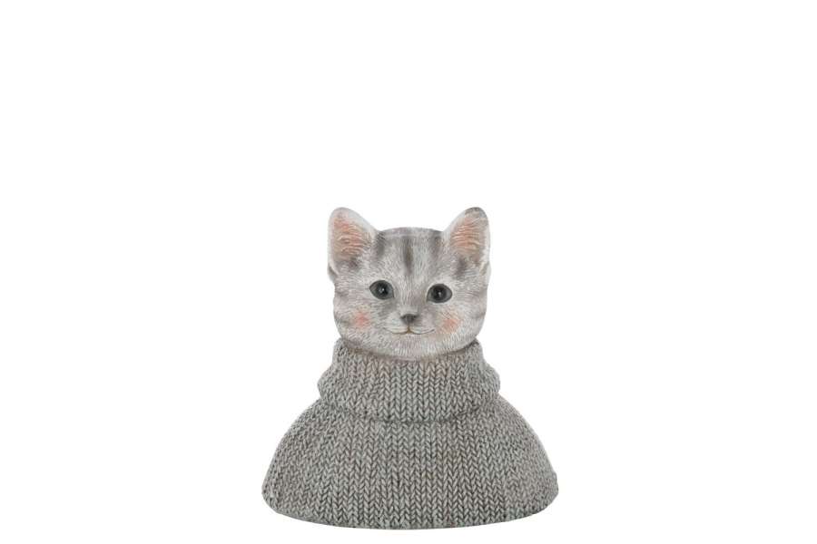 CAT BUST SWEATER POLYRESIN GREY BLUE/WHITE