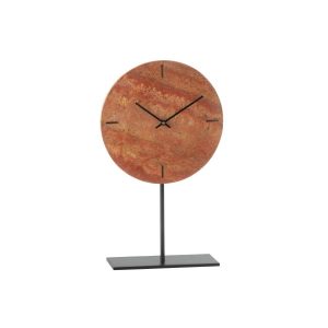 TABLE CLOCK ROUND MARBLE TERRACOTTA/BLACK