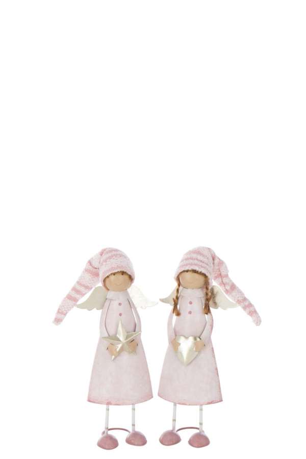 ANGEL HEART+STAR METAL LIGHT PINK/GOLD COLORED MEDIUM ASSORTMENT OF 2