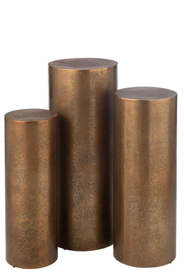 SET OF 3 PILLARS ROUND METAL GOLD
