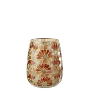 CANDLE HOLDER GLASS OFF-WHITE/WARM YELLOW LARGE
