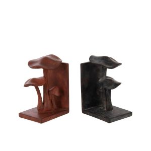 SET OF 2 BOOKEND MUSHROOM POLYRESIN RUST BROWN/BLACK