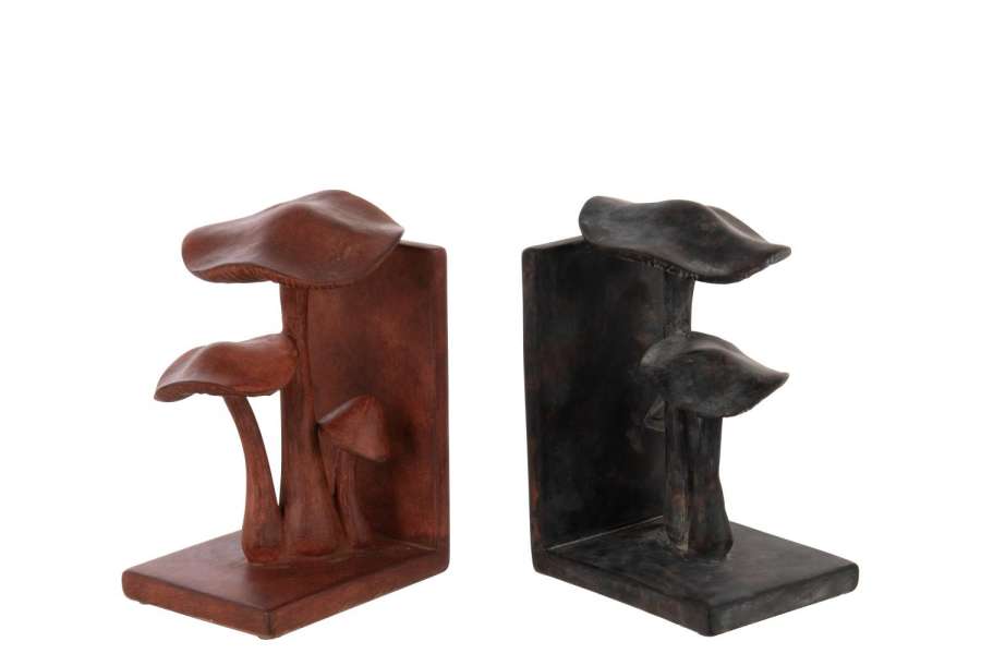 SET OF 2 BOOKEND MUSHROOM POLYRESIN RUST BROWN/BLACK