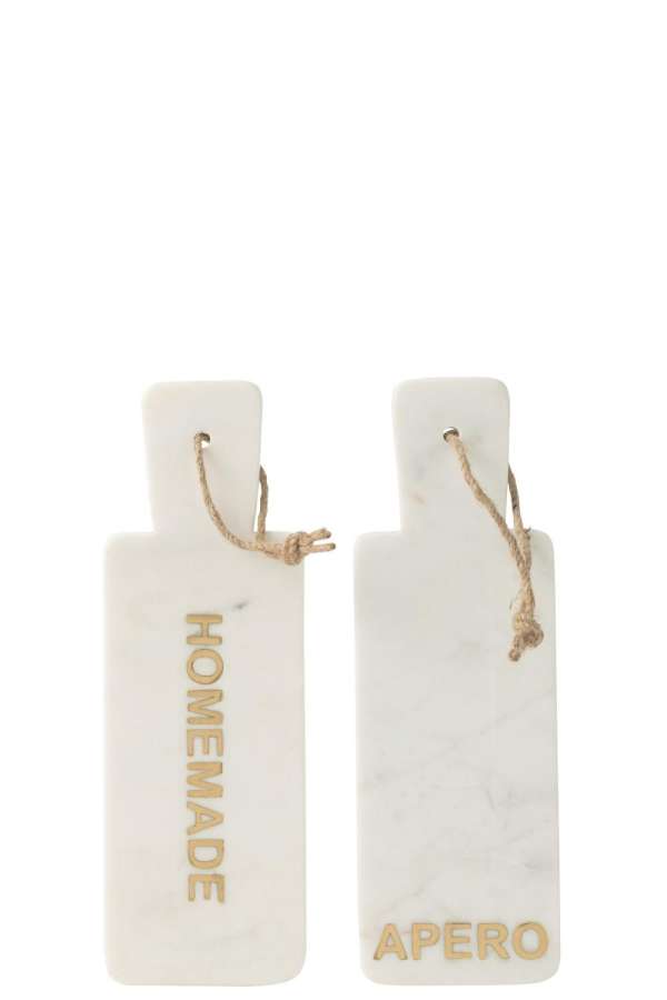 CHEESE BOARD RECTANGLE APERO/HOMEMADE MARBLE WHITE ASSORTMENT OF 2