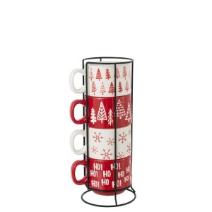 BOX OF 4 COFFEE CUP CHRISTMAS DOLOMITE WHITE/CHRISTMAS RED