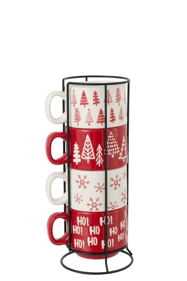 BOX OF 4 COFFEE CUP CHRISTMAS DOLOMITE WHITE/CHRISTMAS RED